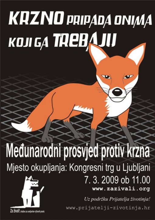 Poster for an invitation to an anti-fur protest in Ljubljana